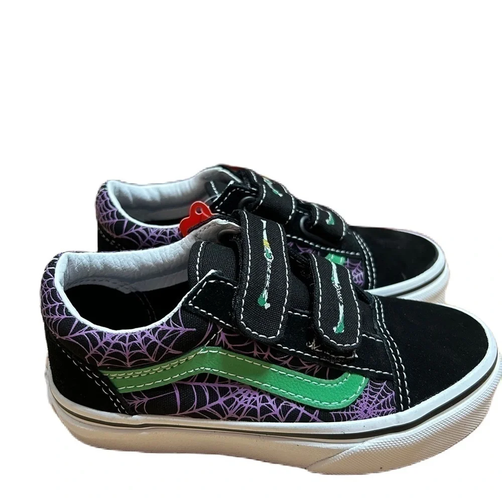 Vans Glow in the Dark Spider Web Sneakers Shoes NEW Sz 1 Youth Kids